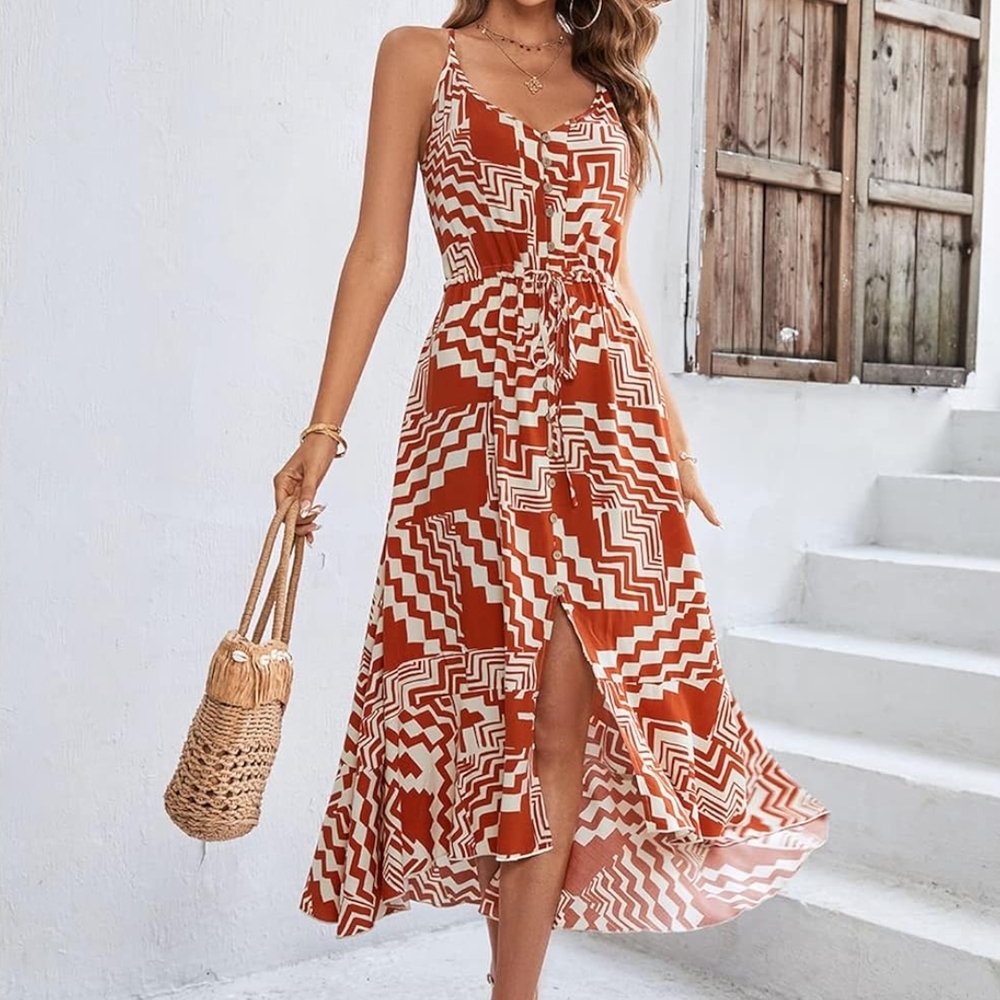 Geometric Print Sleeveless Dress